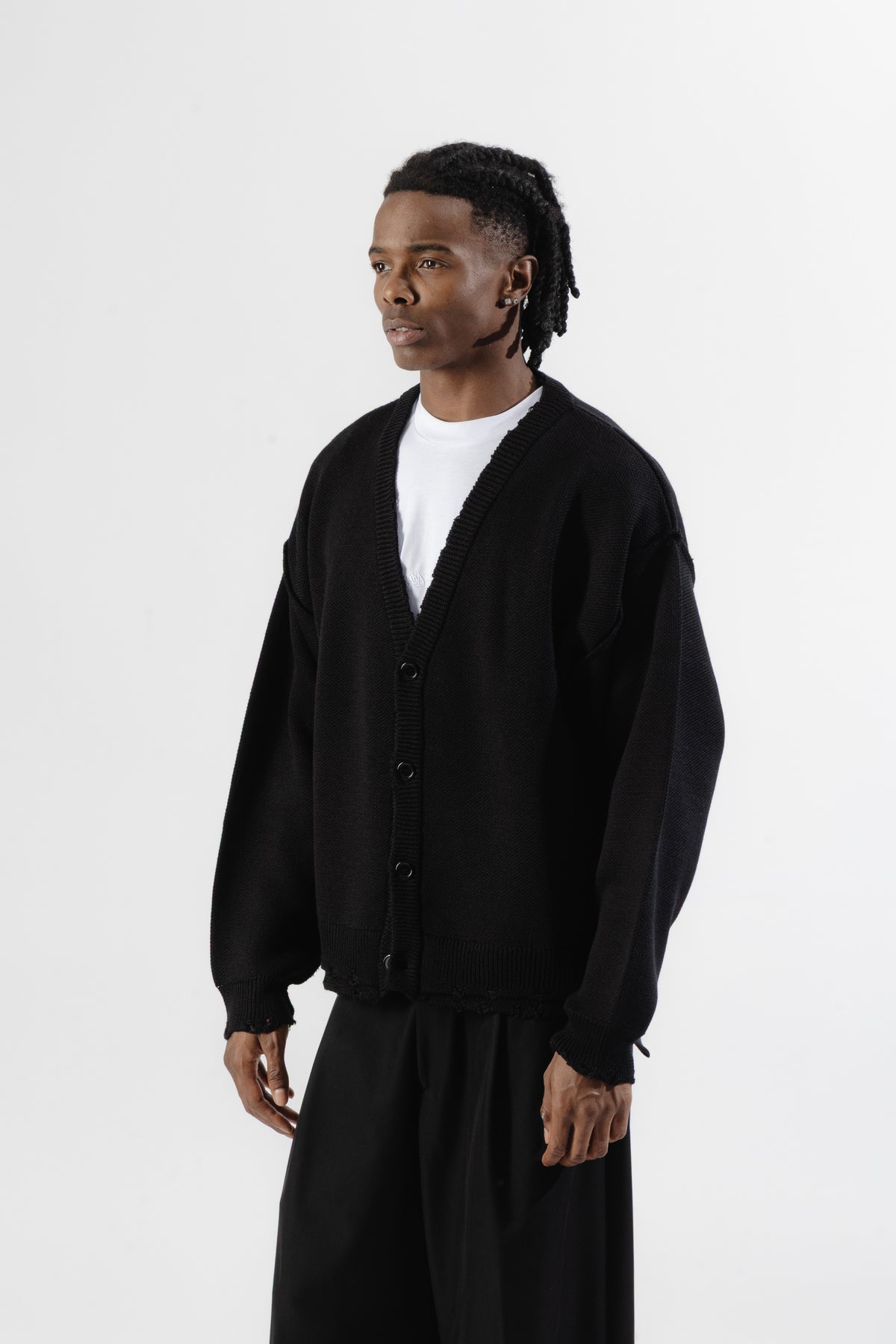 Black Distressed Knit Cardigan