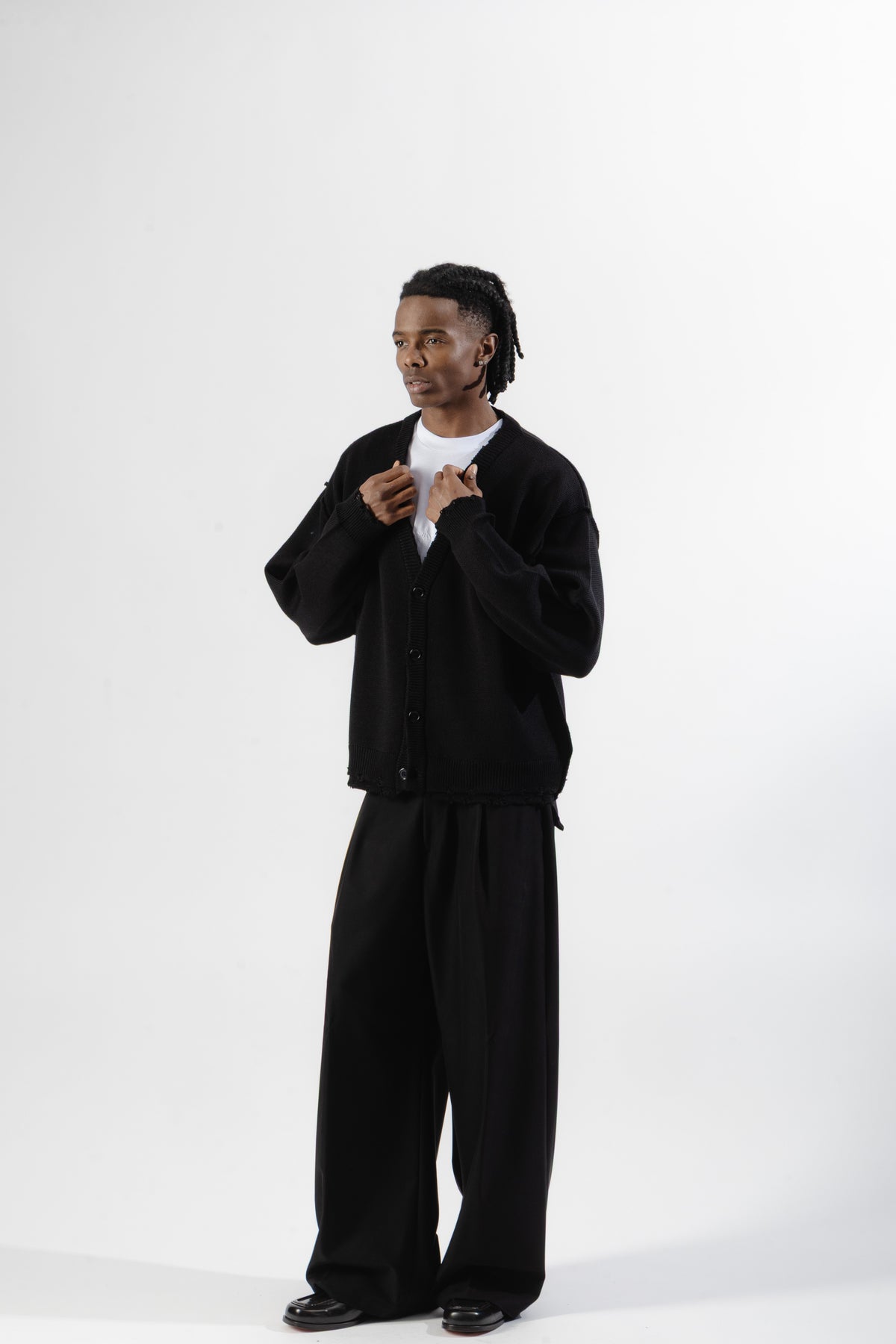 Black Distressed Knit Cardigan