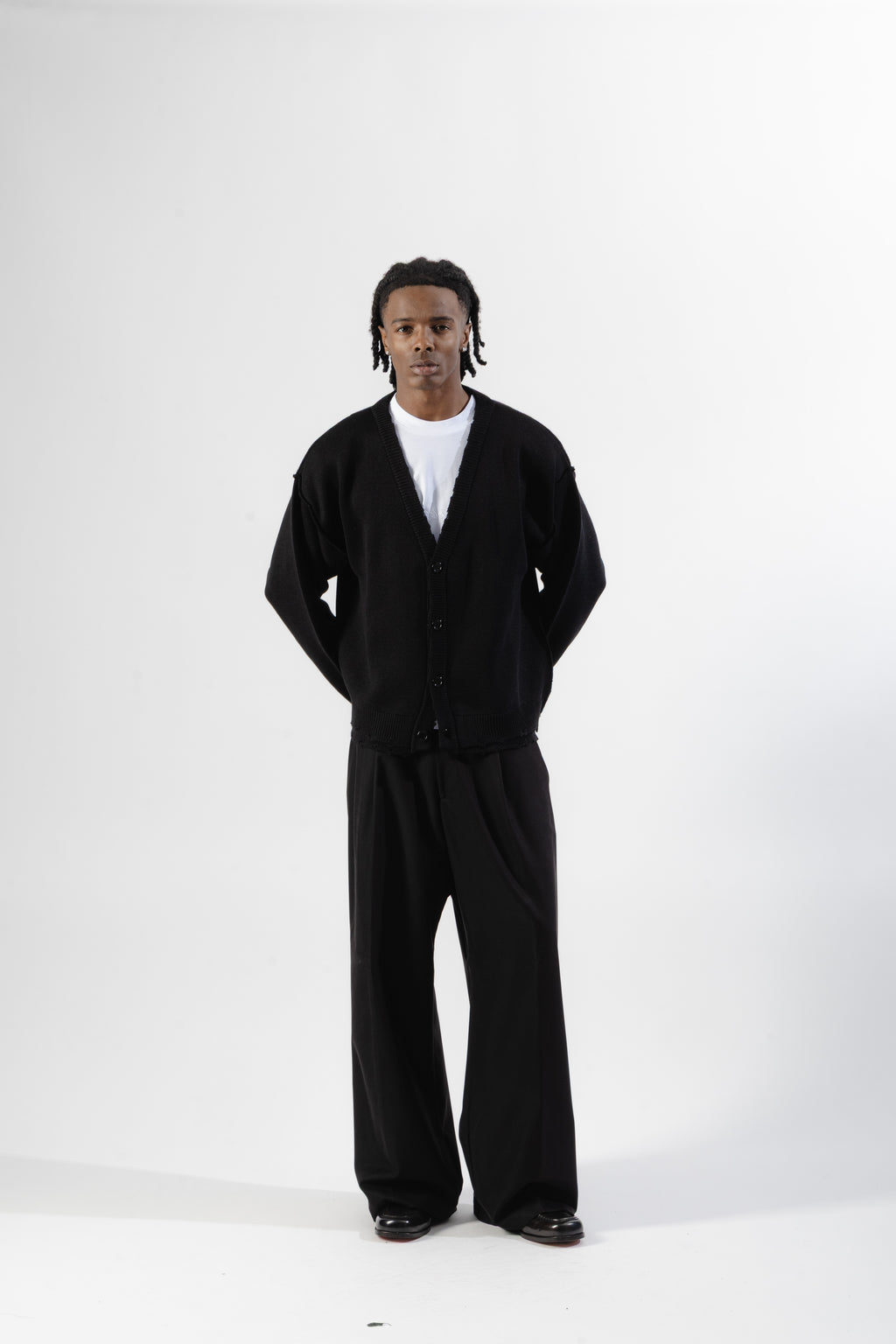 Black Distressed Knit Cardigan
