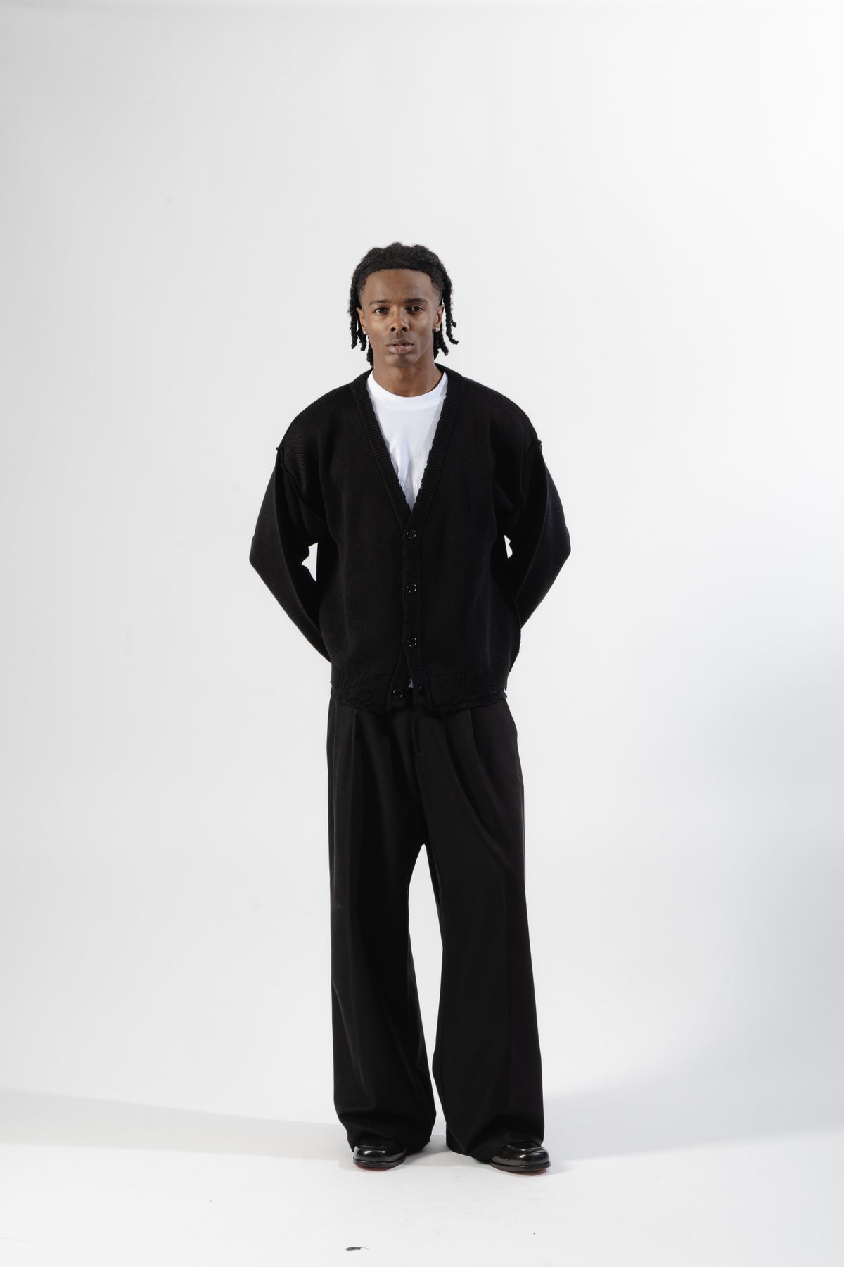 Black Distressed Knit Cardigan