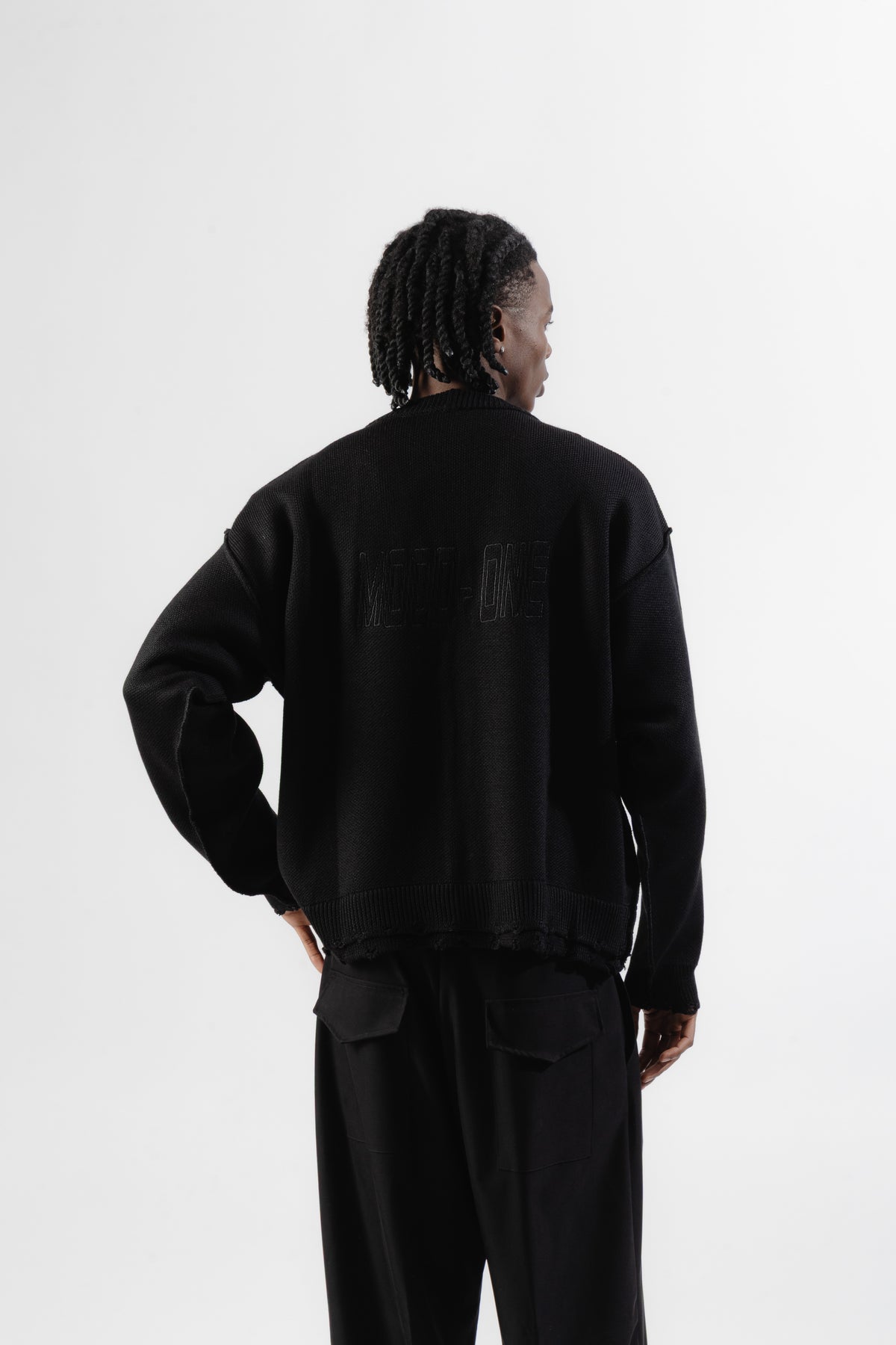 Black Distressed Knit Cardigan