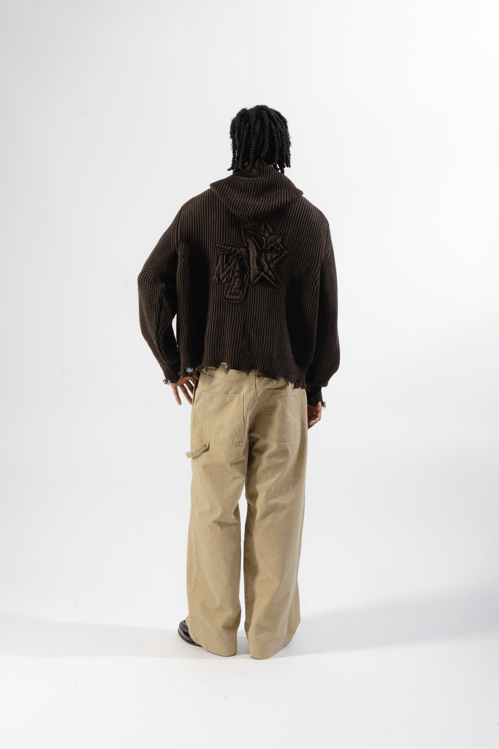 Brown Full-Zip Knit Hoodie