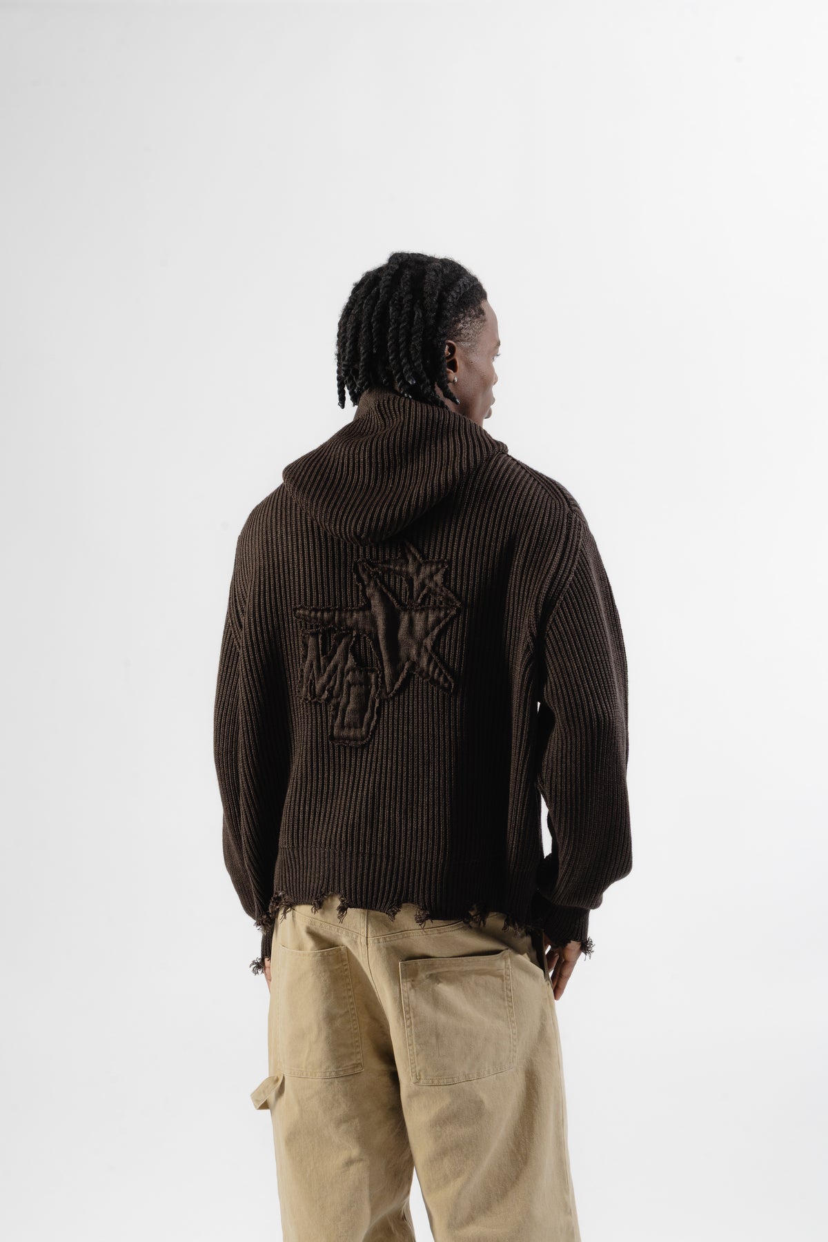 Brown Full-Zip Knit Hoodie