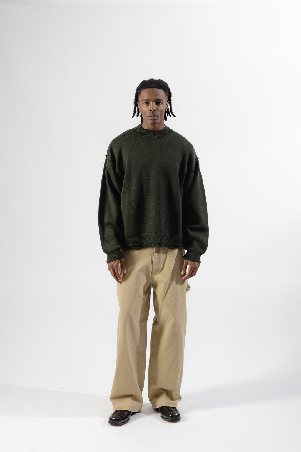 Green Distressed Knit Sweater
