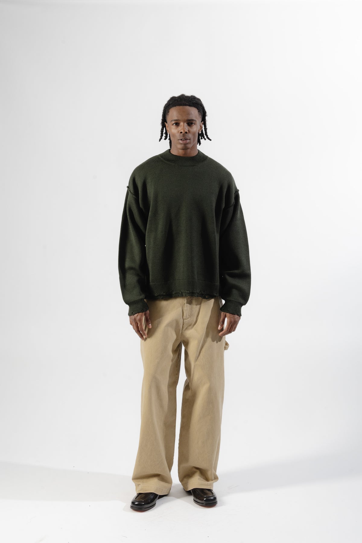 Green Distressed Knit Sweater