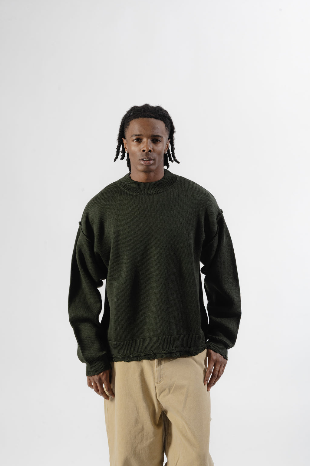 Green Distressed Knit Sweater