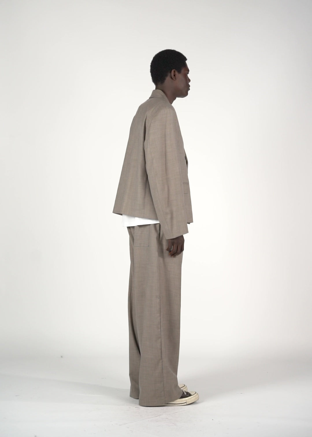 Giacca doppiopetto crop melange beige