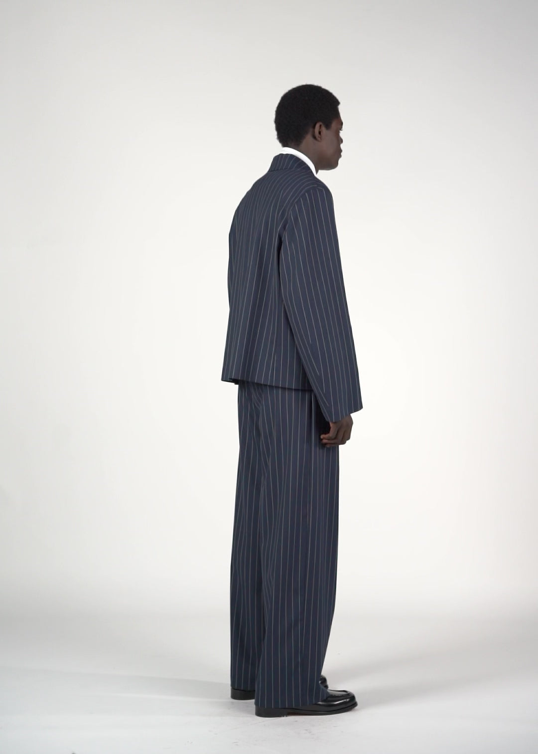 Giacca monopetto crop gessato blu